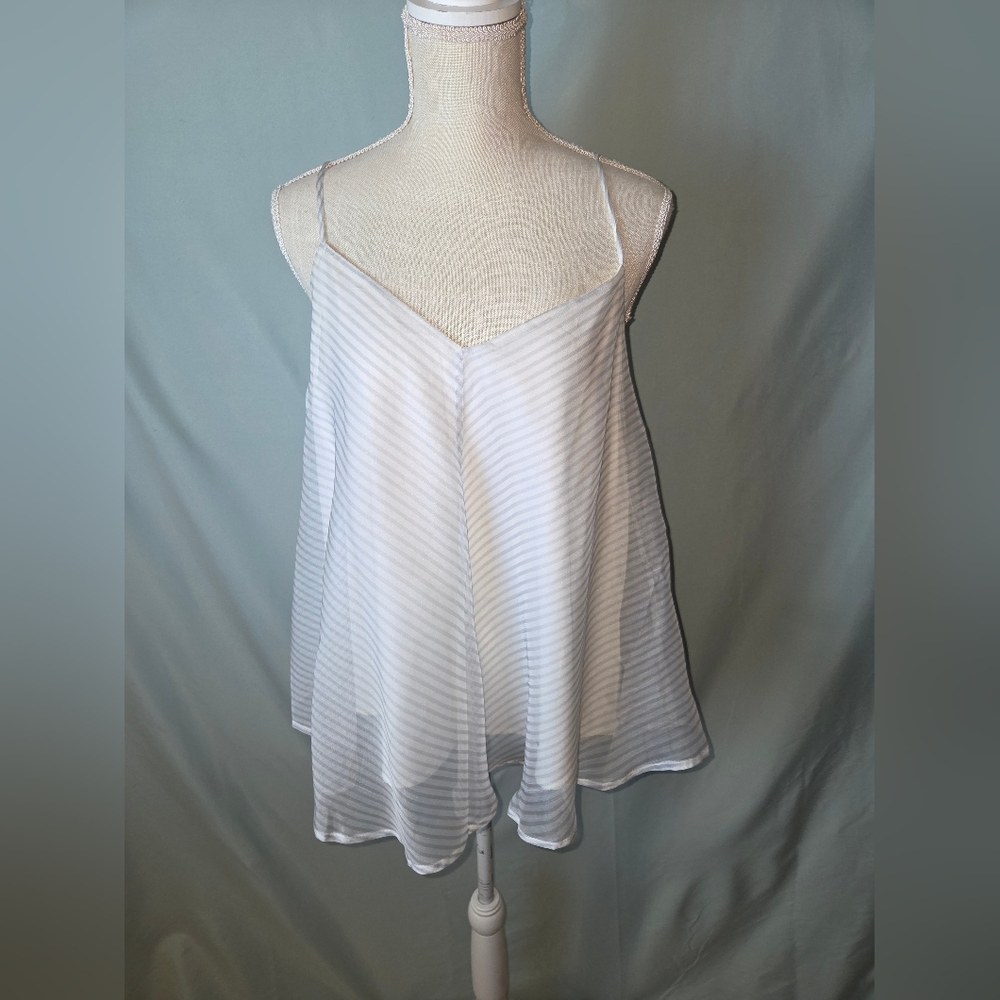 Eri + Ali by Anthropologie Sleeveless V-neck Gray/White Striped Camisole Sz L